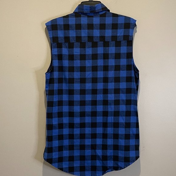 Lende Men's Sleeveless Plaid Button Dn Shirt Vest w/side Waist zippers sz M NWOT - Picture 4 of 4